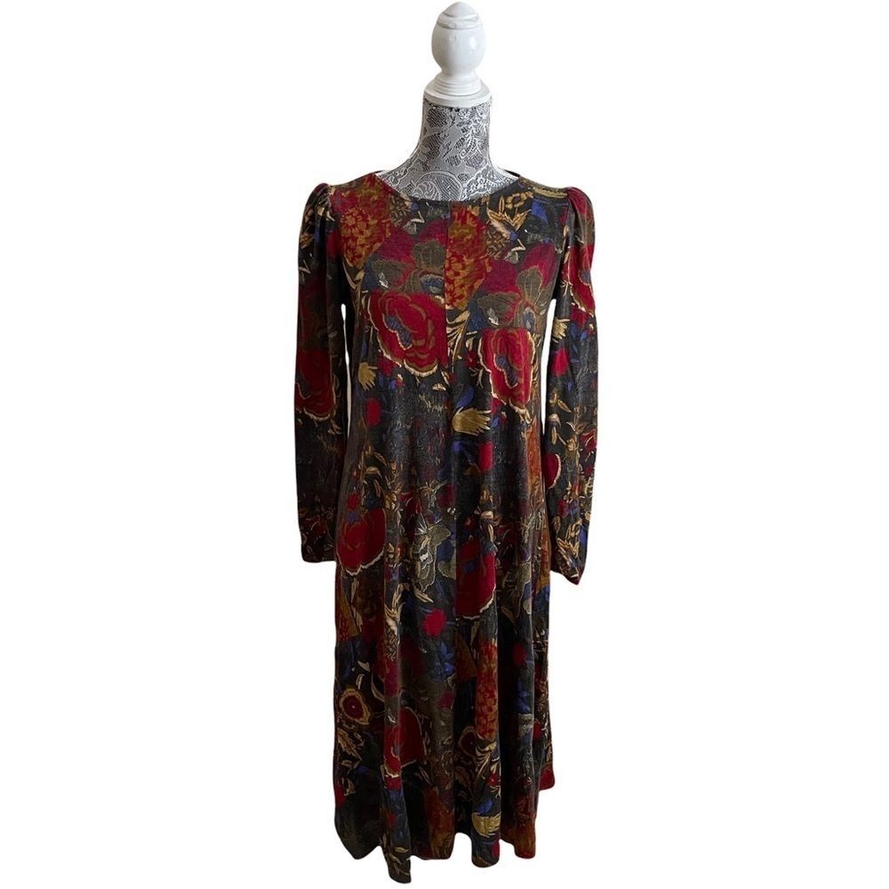 VINTAGE 70s-80s Eva for Robert Janan Floral Print Midi Dress